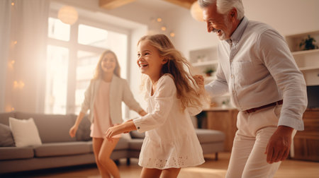 A scene of pure love unfolds as the affectionate grandfather gazes upon his precious granddaughter, a young girl who embodies charm and grace.の素材