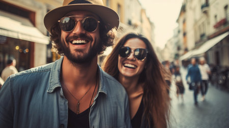 A happy couple's outdoor portrait captures vitalityの素材