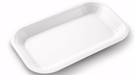 A paper food tray, devoid of any labels, sits in solitude against a white backgroundの素材