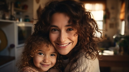 A joyful family enjoys a weekend of fun and laughter indoorsの素材