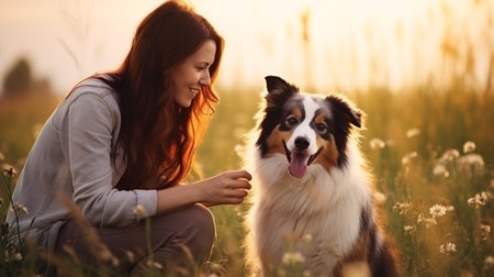The bond between a woman and her dog is unbreakable. They share a special connection that lasts a lifetime.の素材