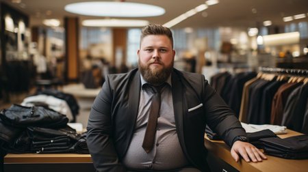 A manager of larger size, looking directly into the camera with confidence.の素材