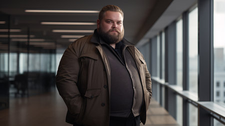 A plus-size manager, with a voluptuous physique, giving the camera a strong look.の素材