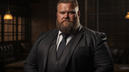 A plus-size manager with a full figure, making direct eye contact with the camera.の素材