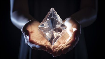 In this image, a woman's hands clutch a crystal, evoking thoughts of occult symbolism and spiritual devotion.の素材