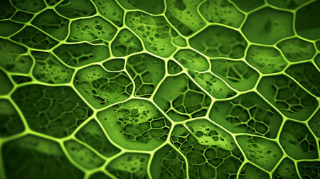 close-up of vibrant green plant cells, creating an abstract science background.の素材