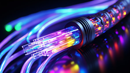 An optical fiber cable illustrated in three dimensions.の素材