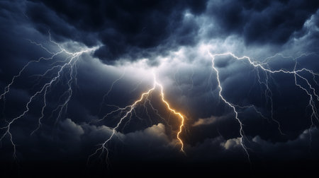A sudden bolt of lightning illuminated the inky sky, creating a foreboding atmosphere.の素材