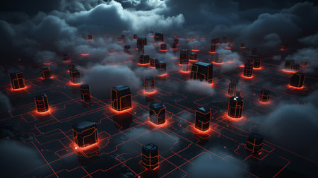 3D rendering of cloud computing and net-protection idea.の素材
