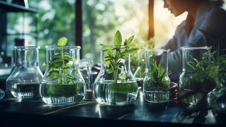 The art of organic and scientific extraction, captured in glassware.の素材