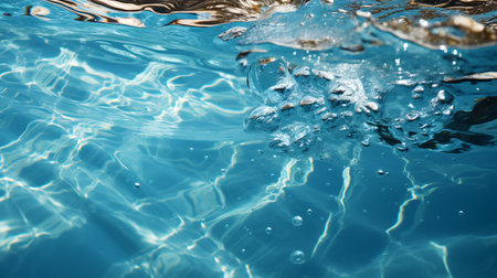Detailed view of the subtle waves in a swimming pool.の素材