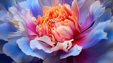 A macro shot of a vibrant, blooming peony flower showcasing its intricate details.の素材