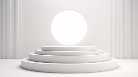 An attractive 3D stair podium display design with a front facing backdrop.の素材