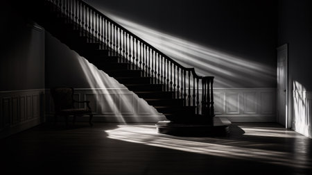 A monochromatic, artistic shot exhibiting striking light contrast to evoke a sense of enigma in any decorating plan.の素材