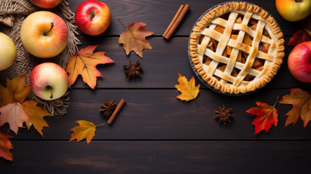 Delicious autumn pies, such as pumpkin and apple, for traditional Thanksgiving festivities.の素材