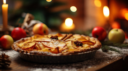 Preparing an apple-cinnamon pie for a festive feeling.の素材