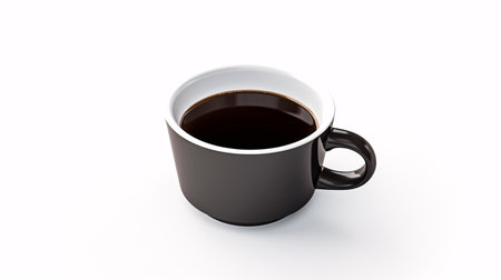 A vacant coffee mug is standing solitary on a white hue.の素材