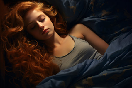 Attractive lady dozing in bed during the night.の素材