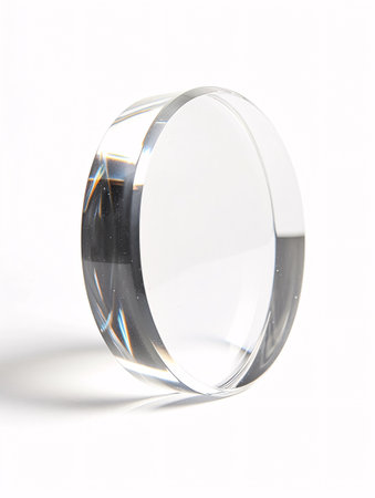 White isolated clear circular acrylic block.の素材