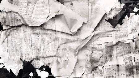 A monochromatic mixed media artwork made with torn snippets from newspapers and magazines.の素材