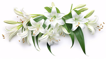 A solitary Crinum moorei, or Natal Lily, on a plain white background.の素材