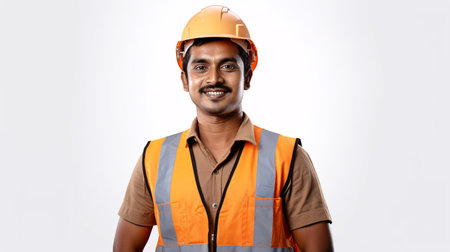 A construction engineer with a joyful smile in safety gear for a project in India.の素材