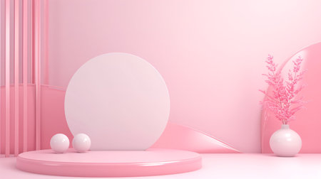 Sleek product display on abstract geometric Valentine's Day background.の素材