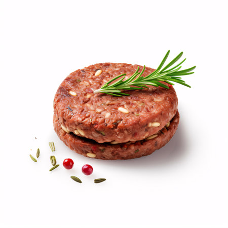 Vegetable-based patty on white surface.の素材