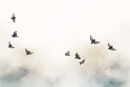 Winged creatures soaring against a milky backdrop.の素材