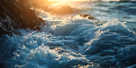 Sunny seas with crashing waves.の素材