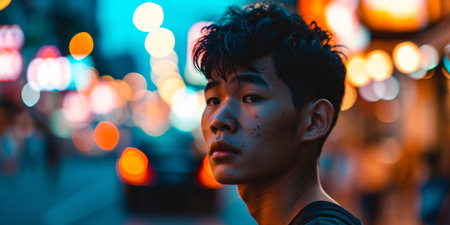 Picture of youthful Asian male against backdrop.の素材