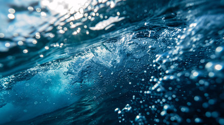 Cerulean submerged waves and effervescence. Ocean depths.の素材