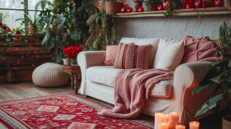 Valentine's Day-themed living room interior design.の素材