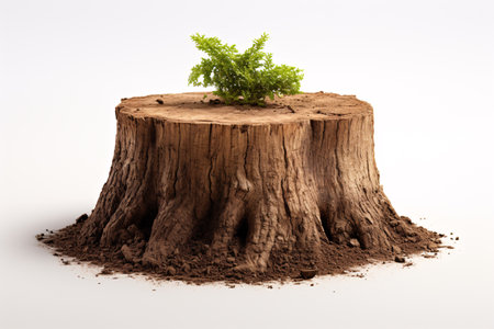 A solitary, massive tree stump situated against a blank canvas.の素材