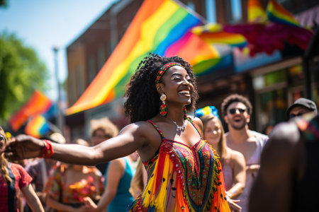 A bustling multicultural fete with vivid adornments, melodious tunes, and a variety of visitors rejoicing cultural variety.の素材