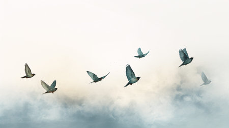 Winged creatures soaring against a milky backdrop.の素材