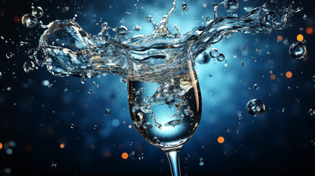 Realistic 3D illustration of a glass of transparent, fizzy water, perfect for a restaurant menu.の素材