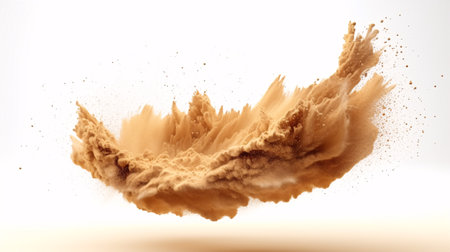 The brilliant sand burst, creating a radiating wave of golden granules that scattered through an ethereal dust storm. Generative Aiの素材
