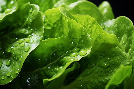 A high-res, near view of gleaming, moist Lettuce foliage.の素材