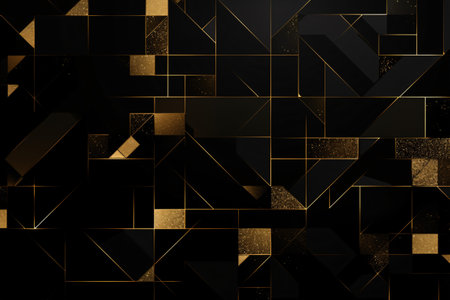 Experience the harmonious blend of darkness and opulence in this Modern dark abstract texture set against a Gold mosaic background.の素材