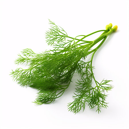 Dill is distinctly depicted against a bright white backdrop, with clear focus.の素材
