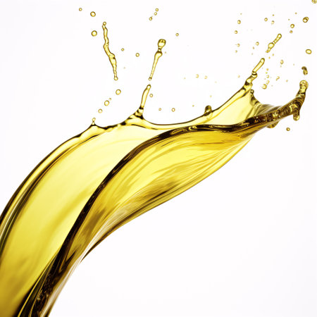 Pale green ripples of motor or olive oil on a plain white canvas.の素材