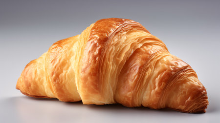 A solitary croissant photographed against a white backdrop.の素材