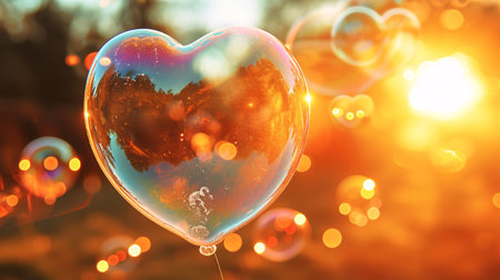 My heart dances as the sun sets, enamored in the summer rays while blowing romantic bubbles in the park.の素材