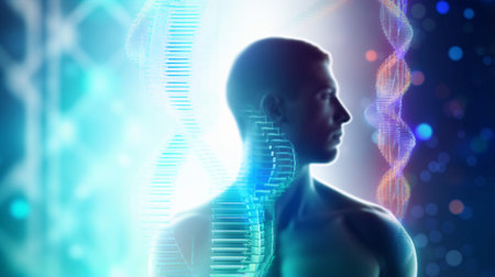Genetic Research and Biotech Science: The Intersection of Human Biology and Digital Artistry.の素材
