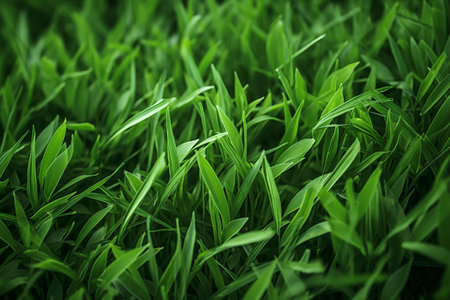 A lush field of grass is featured in a close-up shot, revealing its crisp texture.の素材