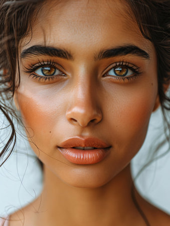 Gorgeous woman with flawless skin and stunning makeup, showcasing spa treatments and cosmetic enhancements.の素材