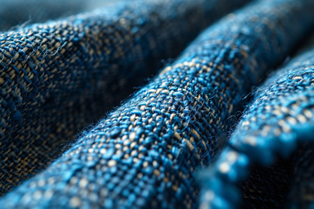 Close-up photo of a textured fabric background in a deep blue shade, perfect for use as a website banner or poster design.の素材