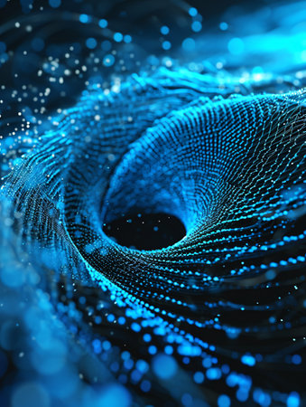 Futuristic data visualization with a blue circular shape in the background.の素材