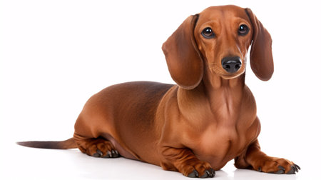 A lone Dachshund sits aloof on a white backdrop.の素材